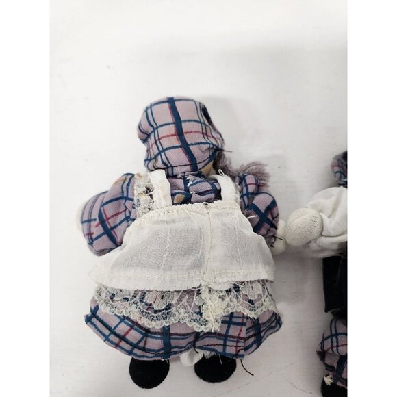 VTG Dutch Boy and Girl Children Miniature Dolls Old World Plaid Clothes Ceramic - Picture 4 of 7